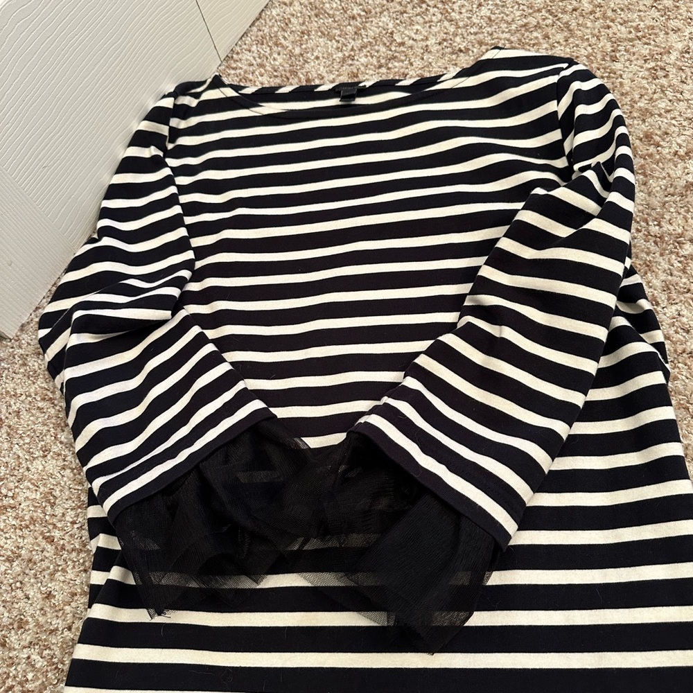 J crew striped boatneck tee with tulle sleeves